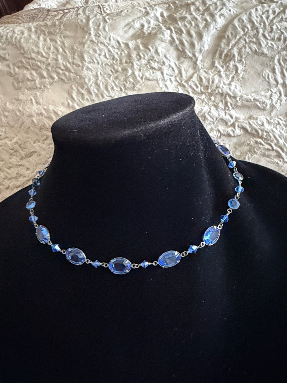Gorgeous blue crystal necklace sterling silver oxidized hand made vintage - Picture 3 of 13